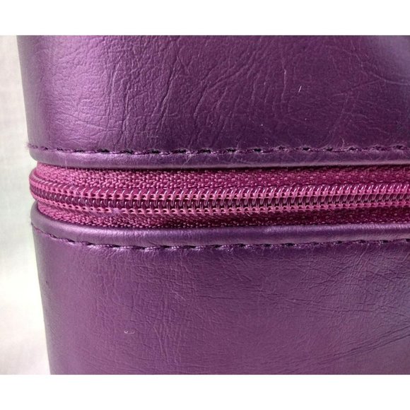 Purple Zipper Closure Makeup Cosmetics Beauty Product Travel Case Mirror Pockets - Picture 3 of 12